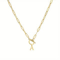 Vintage-style gold letter necklace, versatile alloy paperclip OT clasp choker for women