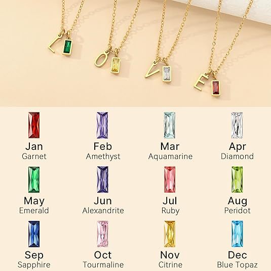 14K Gold Plated Copper 26 Letters & 12 Month Birthstone Zircon Necklace, Dainty Versatile Women Jewelry