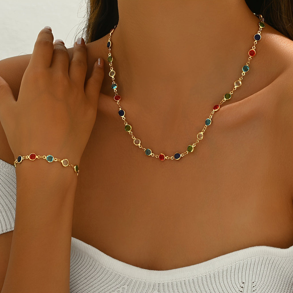INS-style creative colorful rhinestone necklace and bracelet set