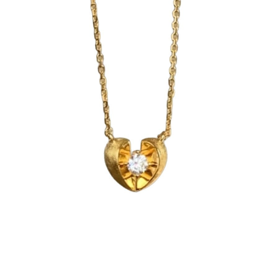 Italian Vintage Floating Heart Choker | Brushed Finish Minimal Luxury Women Necklace