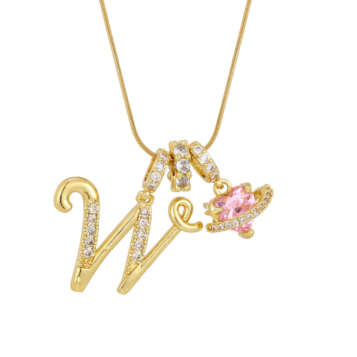 Pink Planet Initial Necklace