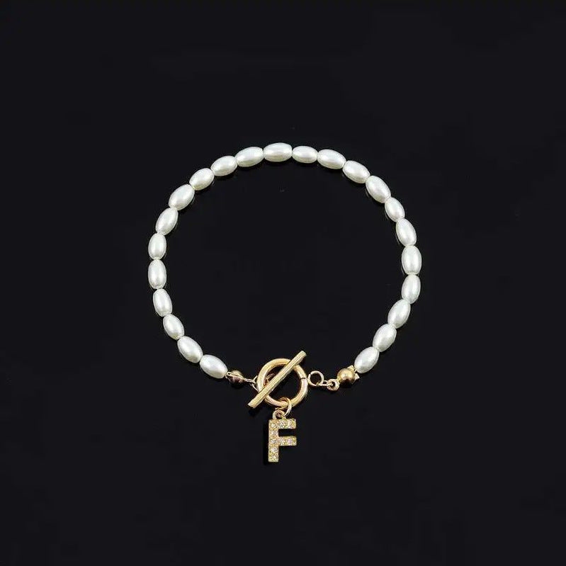 Pearl Toggle Initial Bracelet