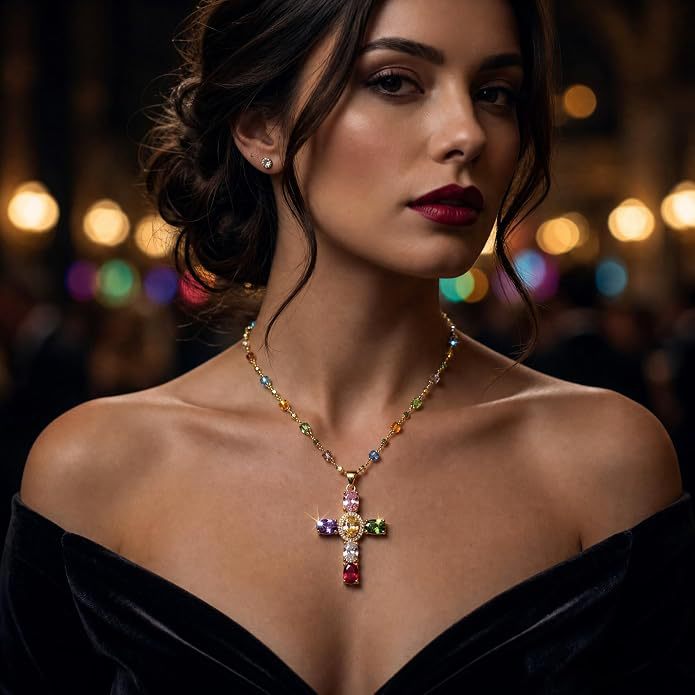 Dopamine Rhinestone Cross Pendant Necklace