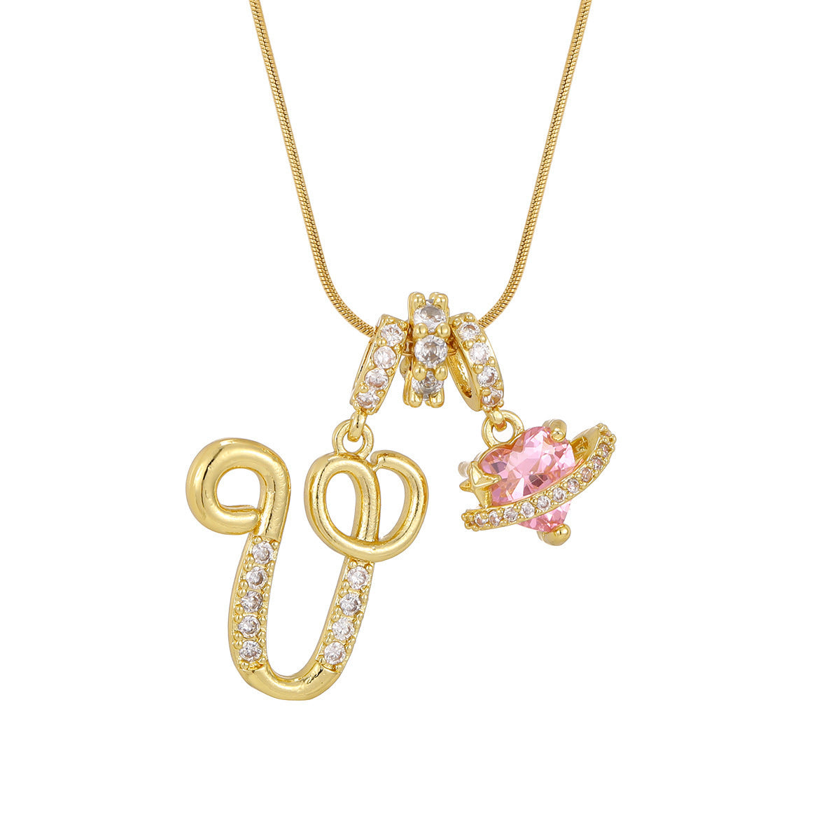 Pink Planet Initial Necklace