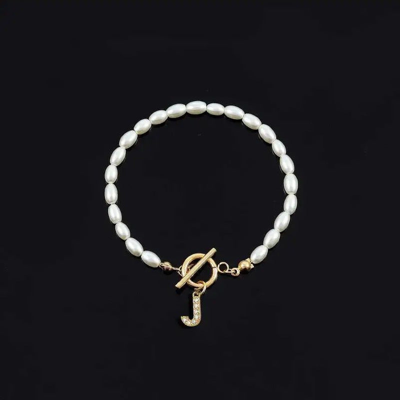 Pearl Toggle Initial Bracelet