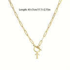 Vintage-style gold letter necklace, versatile alloy paperclip OT clasp choker for women