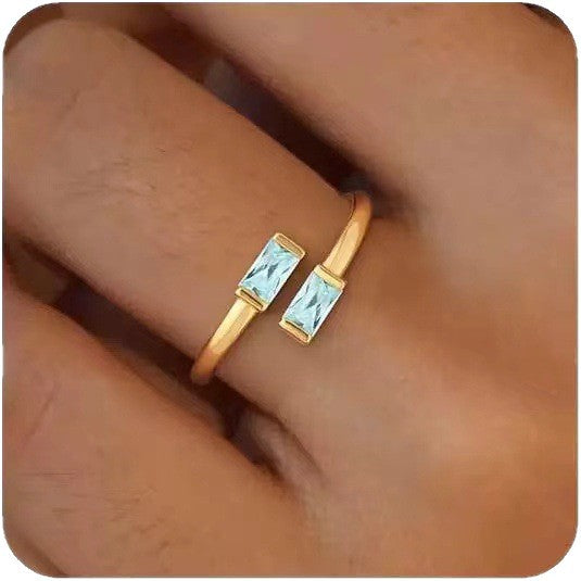 12 Birthstones Square Block Open Adjustable Ring, DIY Mix & Match Women Jewelry