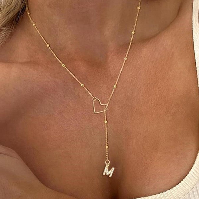 Fashion Y‑Shape Necklace | Initial Y Letter Heart‑Shaped Zircon Stone Pendant