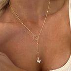 Fashion Y‑Shape Necklace | Initial Y Letter Heart‑Shaped Zircon Stone Pendant