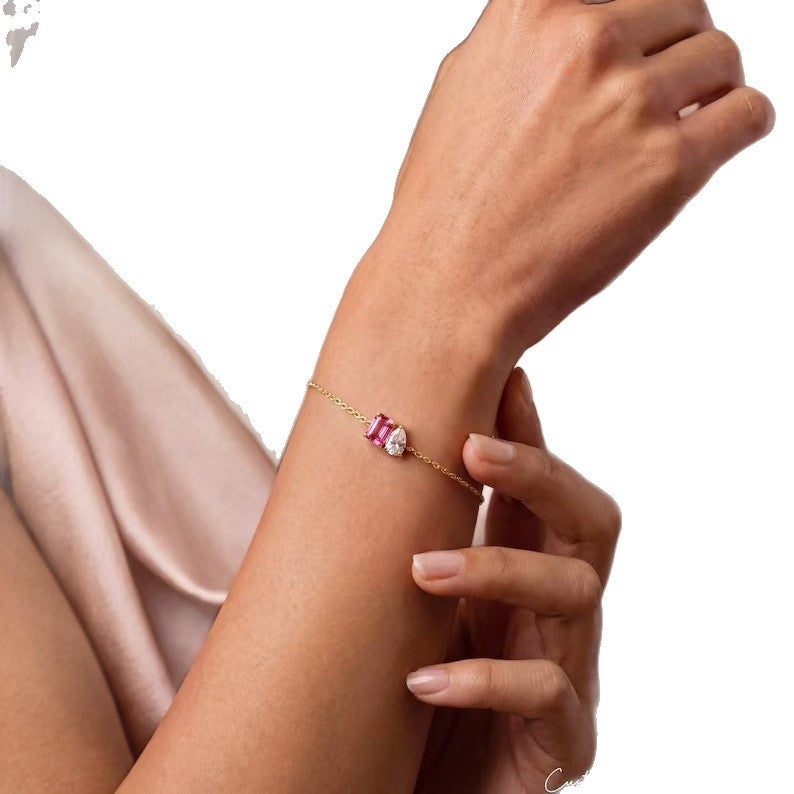 Minimalist Luxury Stainless Steel Colorful Zircon Pendant Bracelet for Women