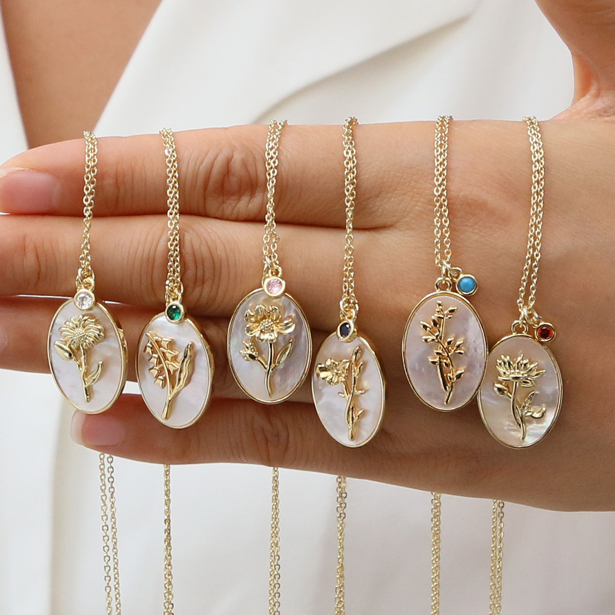 Birth Flower & Birthstone Pendant Necklace | Elegant Women Jewelry