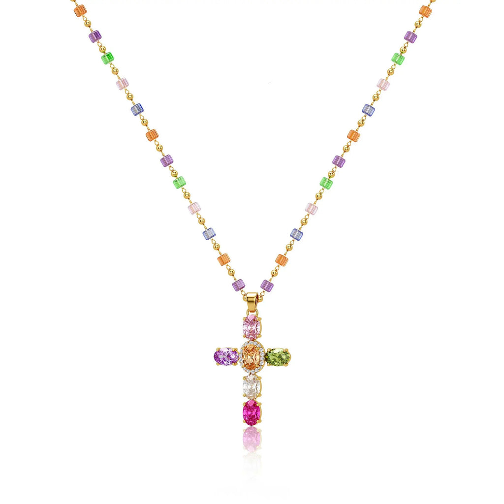 Dopamine Rhinestone Cross Pendant Necklace