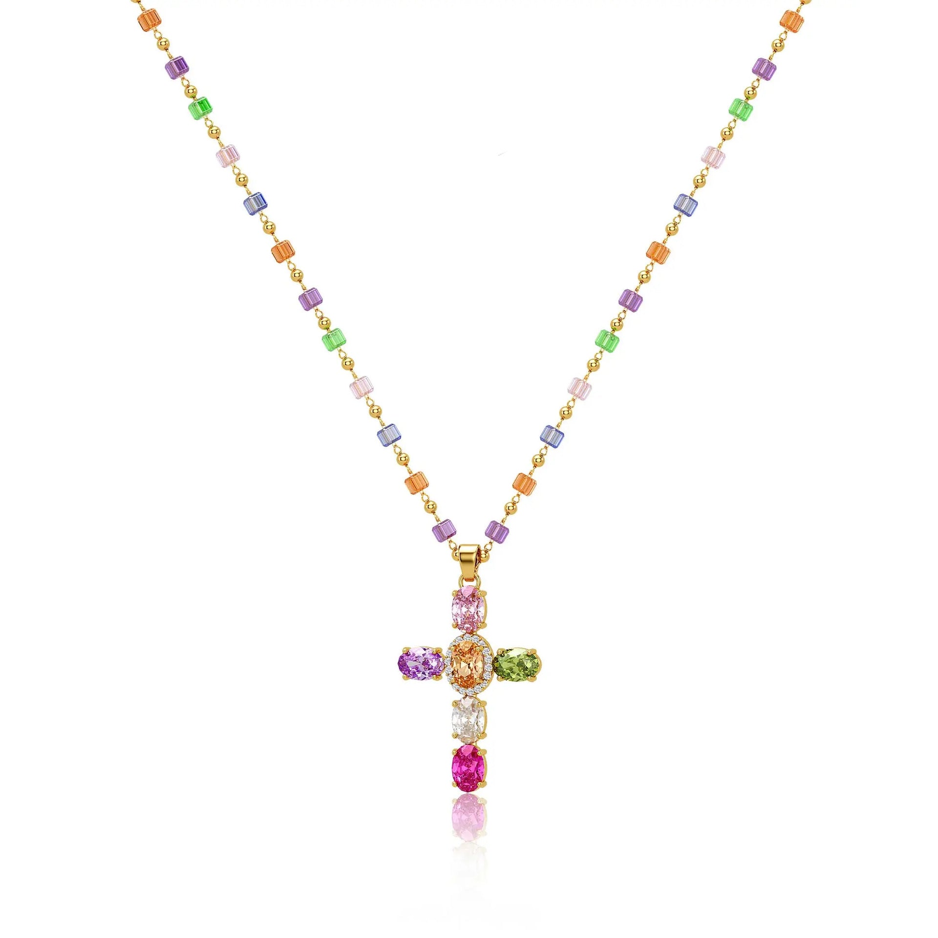 Dopamine Rhinestone Cross Pendant Necklace