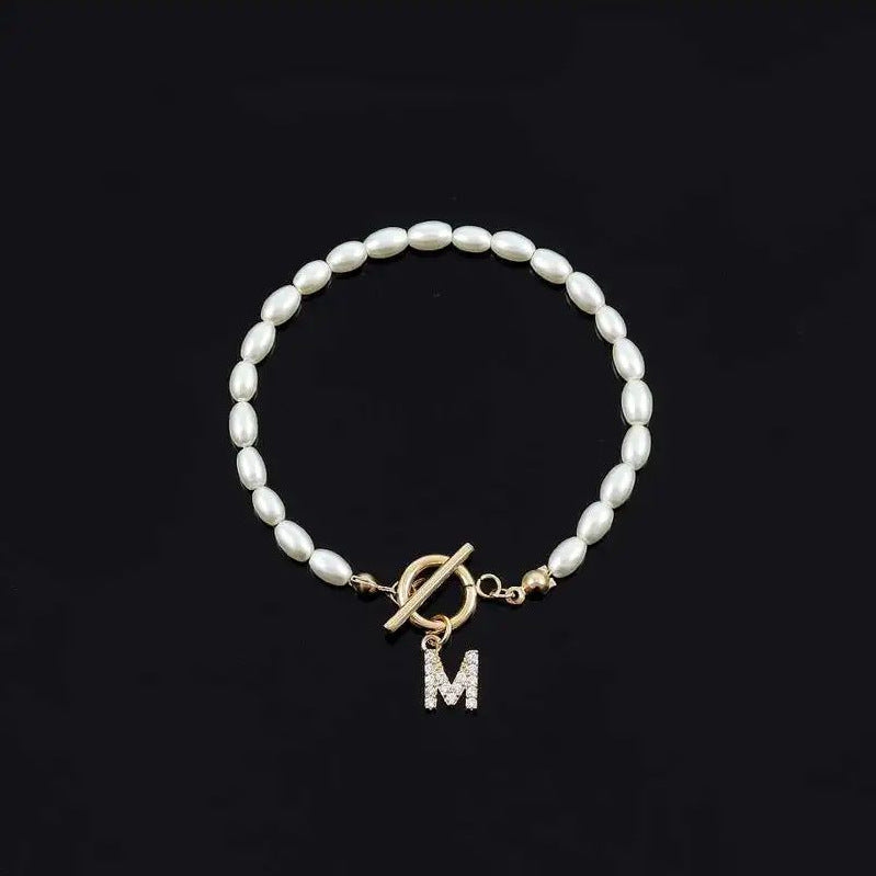 Pearl Toggle Initial Bracelet