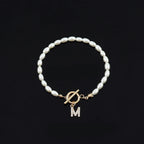 Imitation pearl bead bracelet with rhinestone twenty-six English letters, versatile style