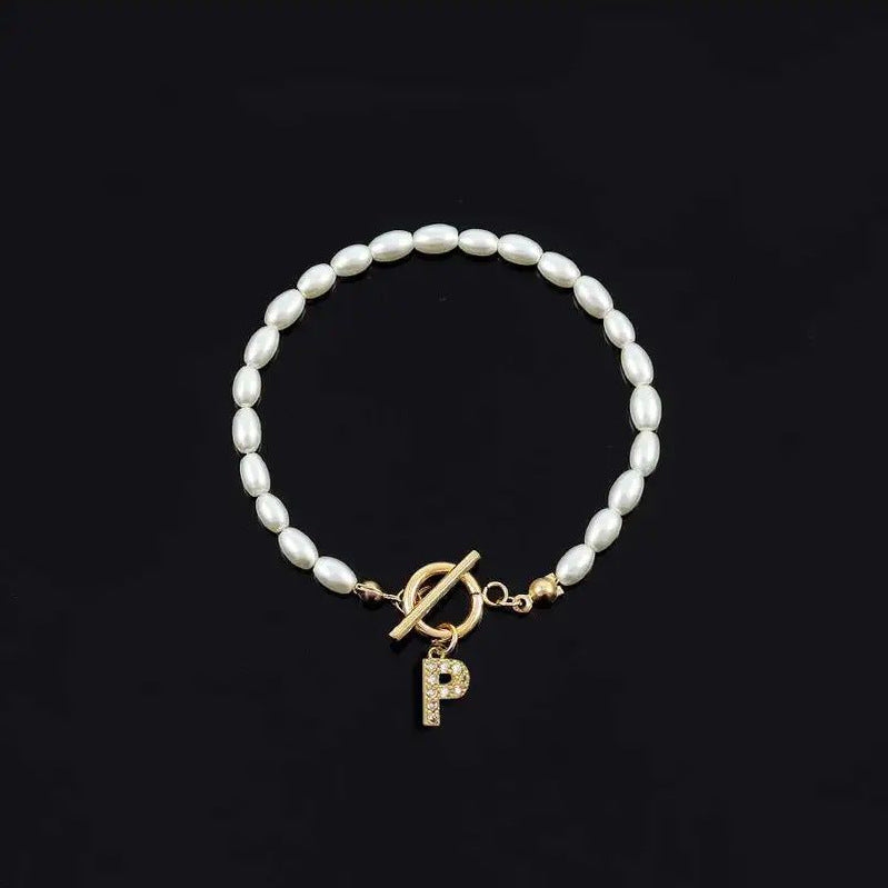 Pearl Toggle Initial Bracelet