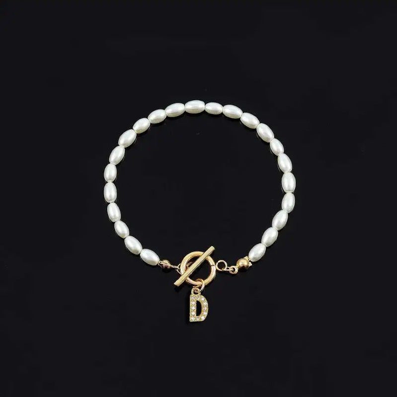 Pearl Toggle Initial Bracelet