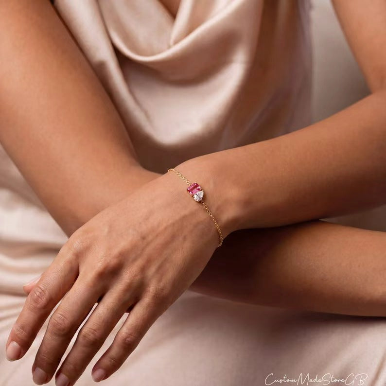 Minimalist Luxury Stainless Steel Colorful Zircon Pendant Bracelet for Women