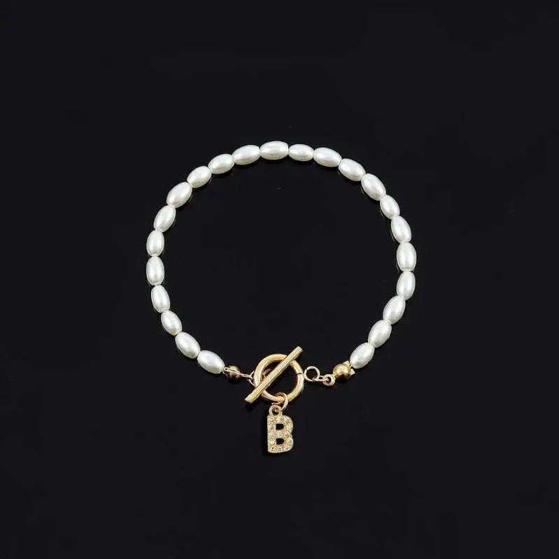 Pearl Toggle Initial Bracelet