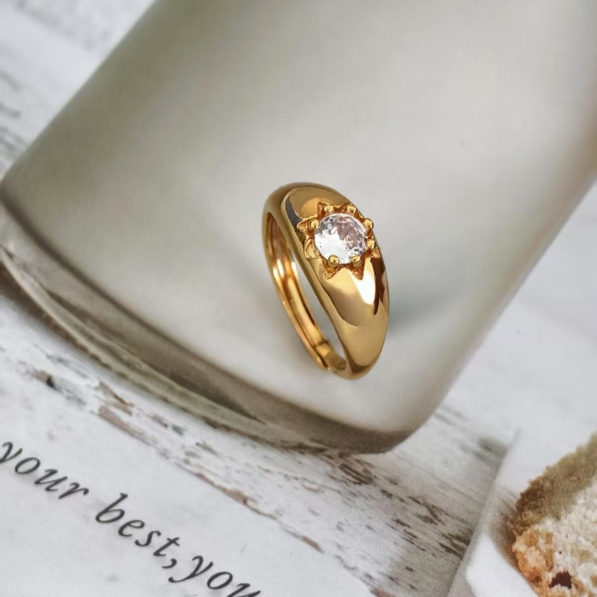 ✨Vintage Gold Octagram Stackable Ring | Marquise Cut CZ French Light Luxury Band