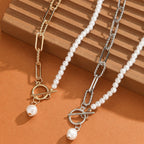Vintage Pearl OT‑Clasp Necklace Long Beaded Chain Layering Necklace