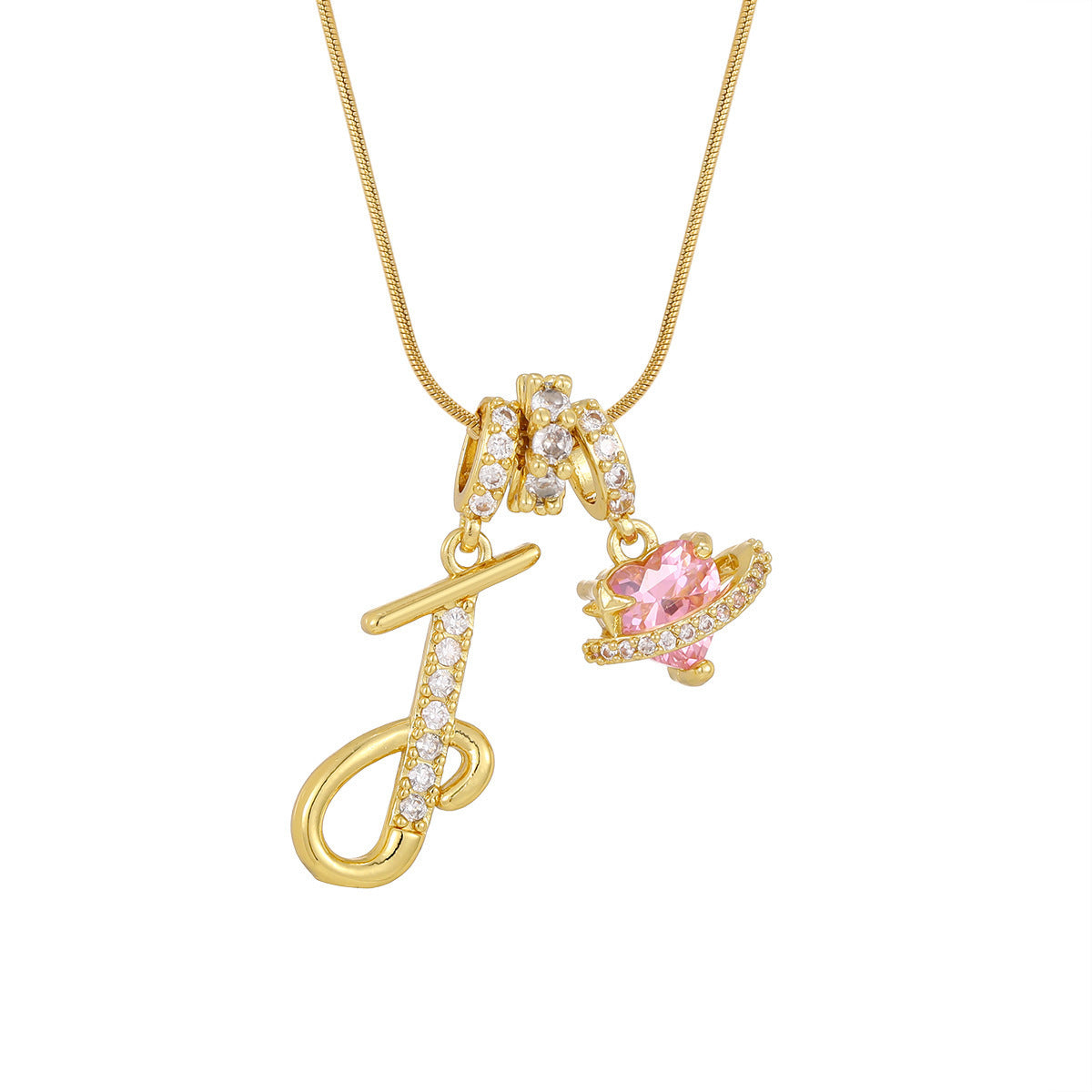 Pink Planet Initial Necklace