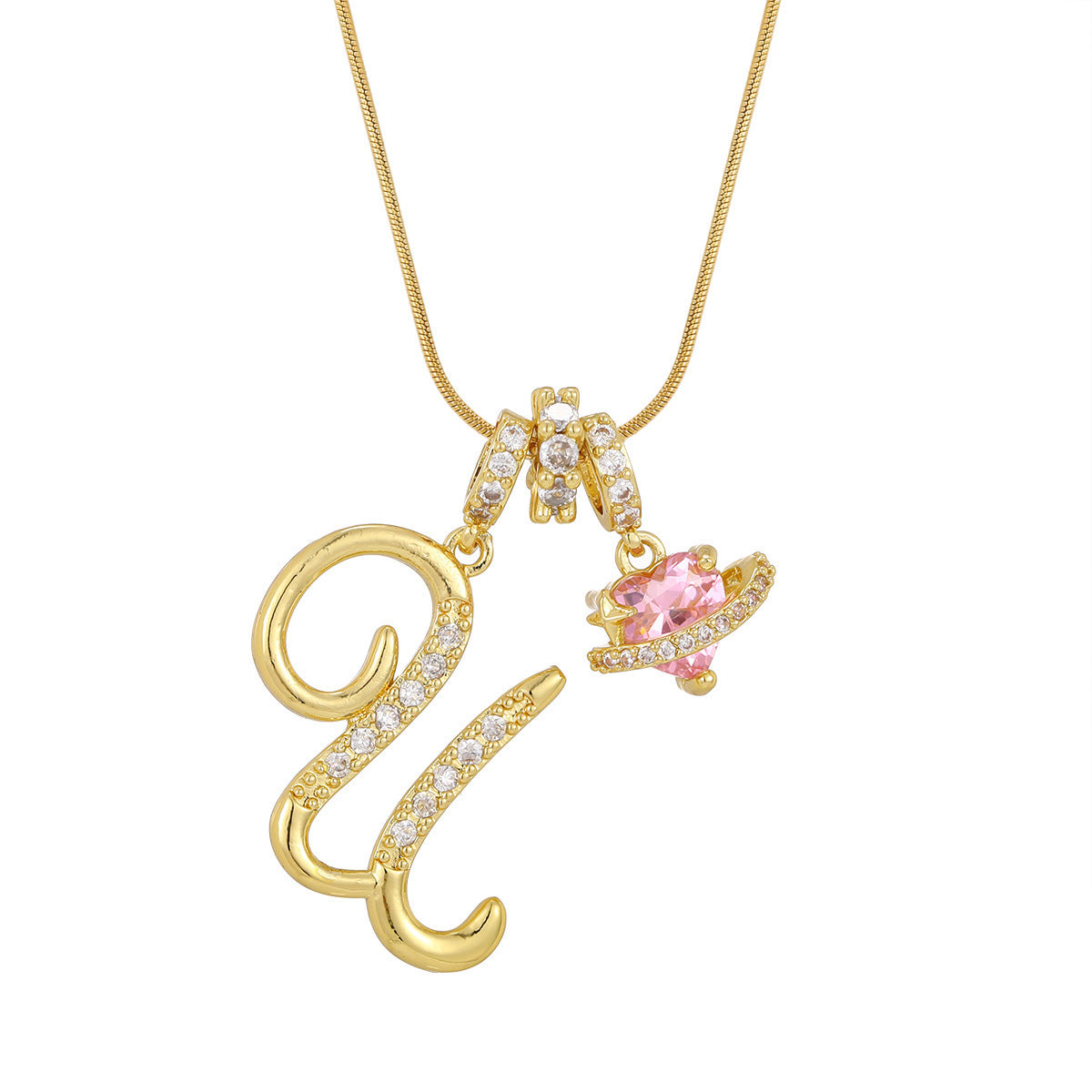 Pink Planet Initial Necklace