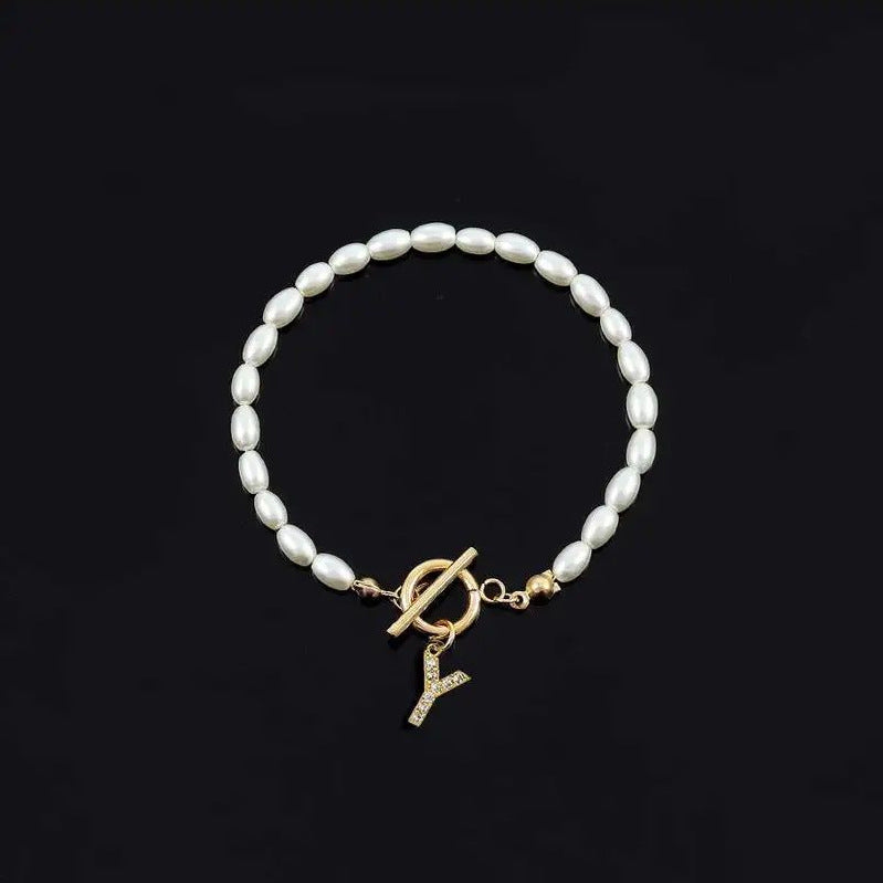 Pearl Toggle Initial Bracelet