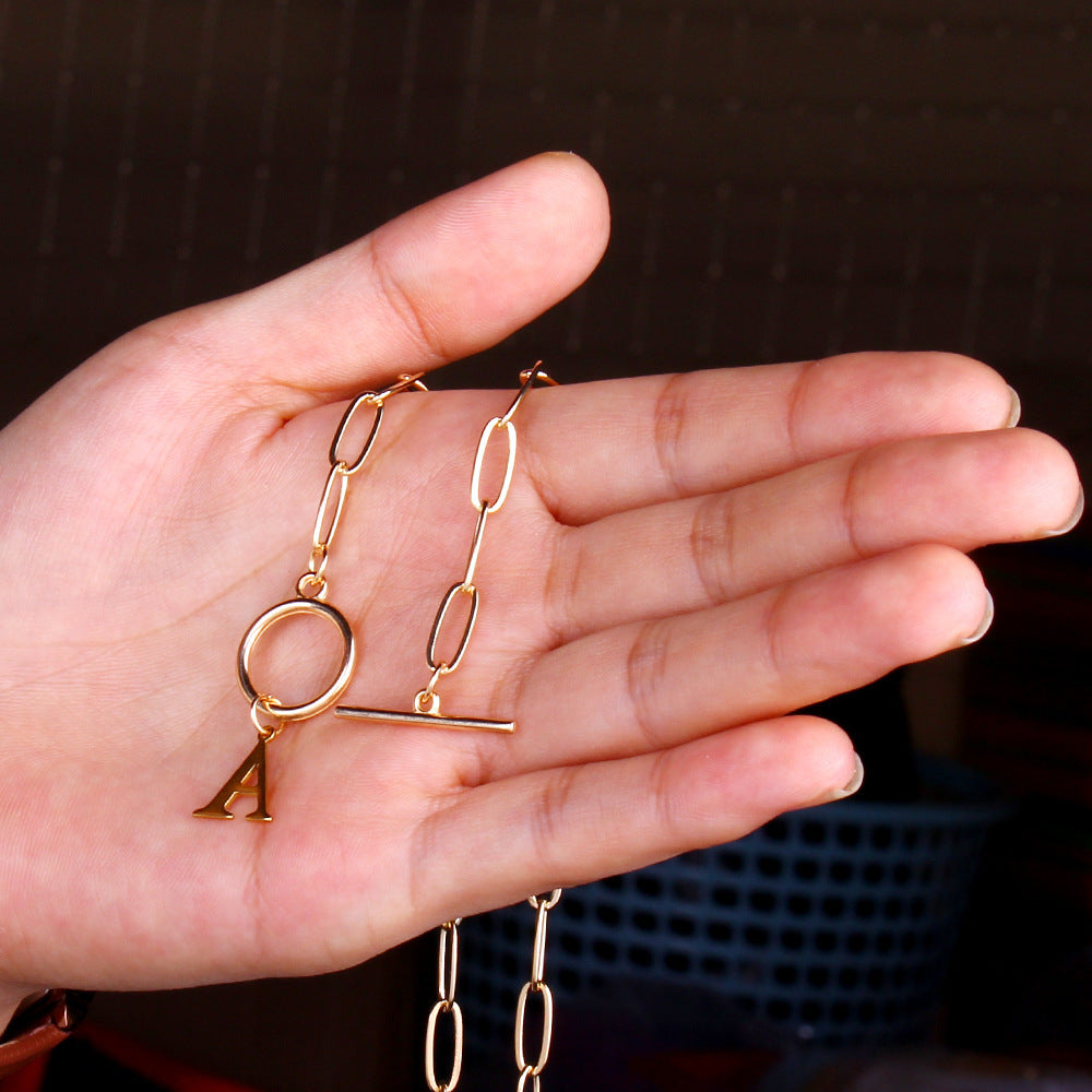 Vintage-style gold letter necklace, versatile alloy paperclip OT clasp choker for women