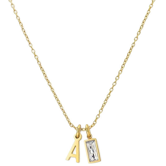 14K Gold Plated Copper 26 Letters & 12 Month Birthstone Zircon Necklace, Dainty Versatile Women Jewelry