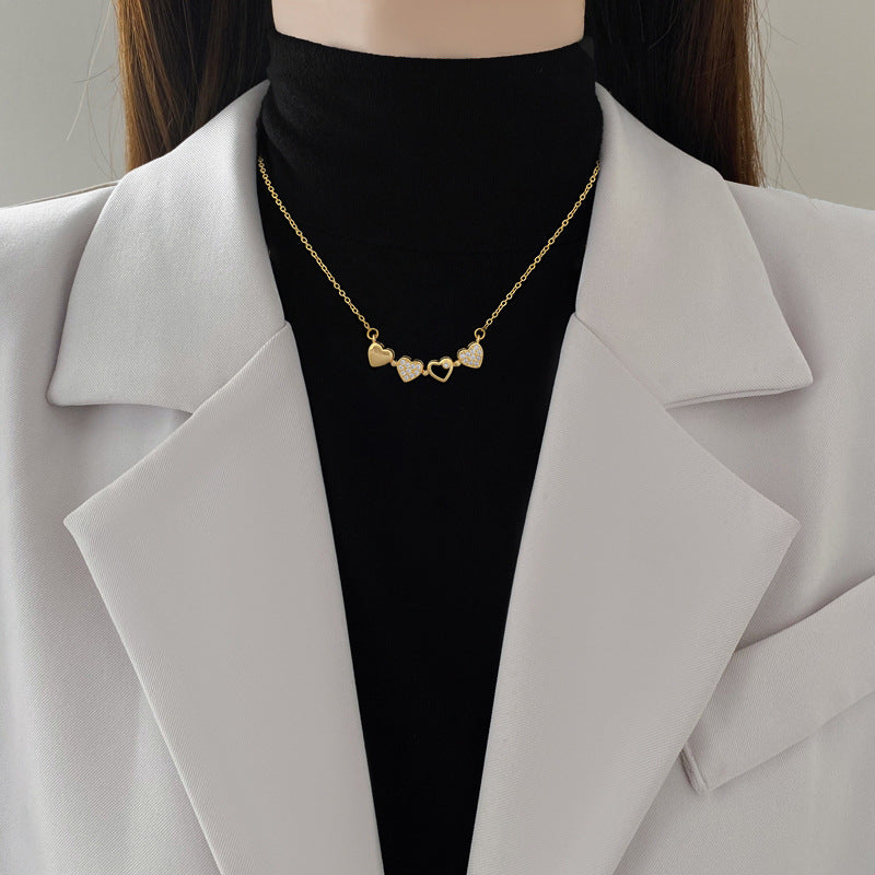 2 Ways to Wear Openable Heart & 4-Leaf Clover Full Paved Zircon Titanium Steel Choker, Versatile Jewelry Gift for Women