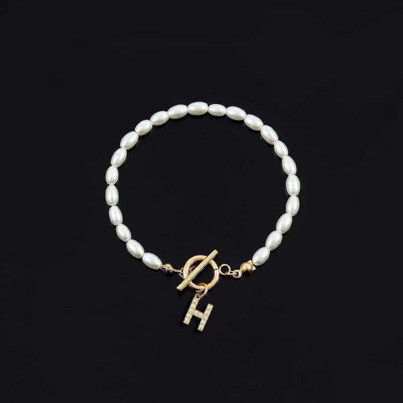 Pearl Toggle Initial Bracelet