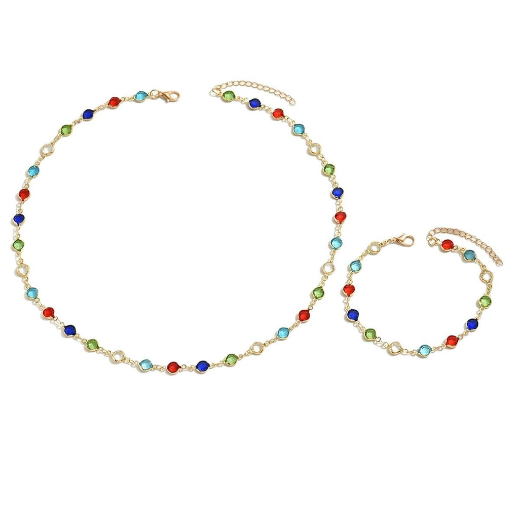 INS-style creative colorful rhinestone necklace and bracelet set