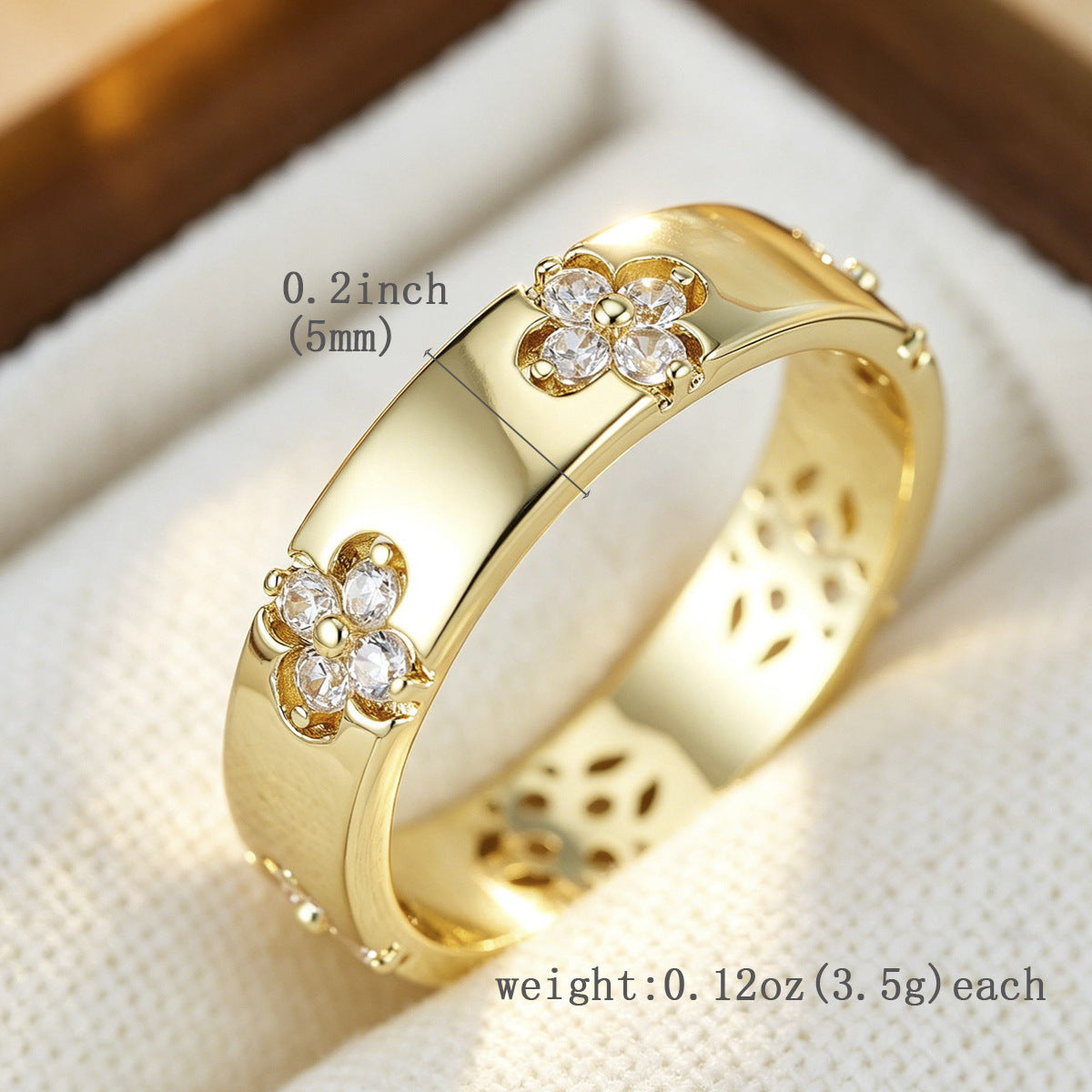 Minimal Luxury 4-Leaf Clover Inlaid Zircon Ring, Delicate Smooth Hollow Inner Pattern Women Band Ring, Unique High-End Jewelry Gift for Her