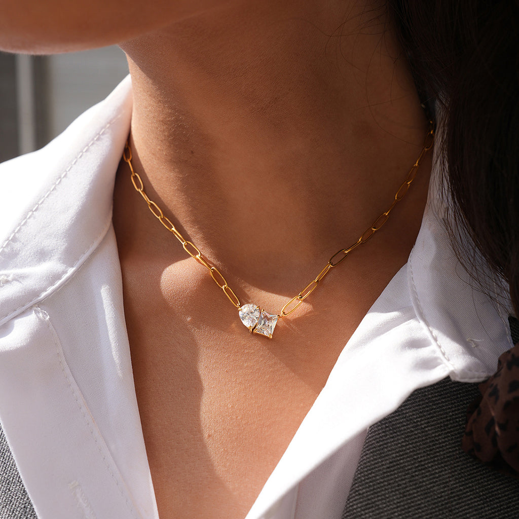 Lustre Dual Crystal Paperclip Necklace