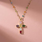 Dopamine Rhinestone Cross Pendant Necklace