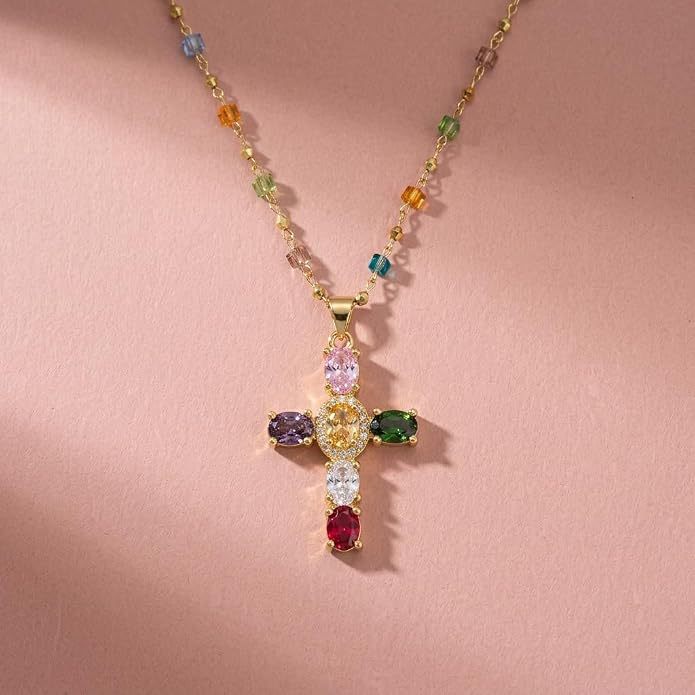 Dopamine Rhinestone Cross Pendant Necklace
