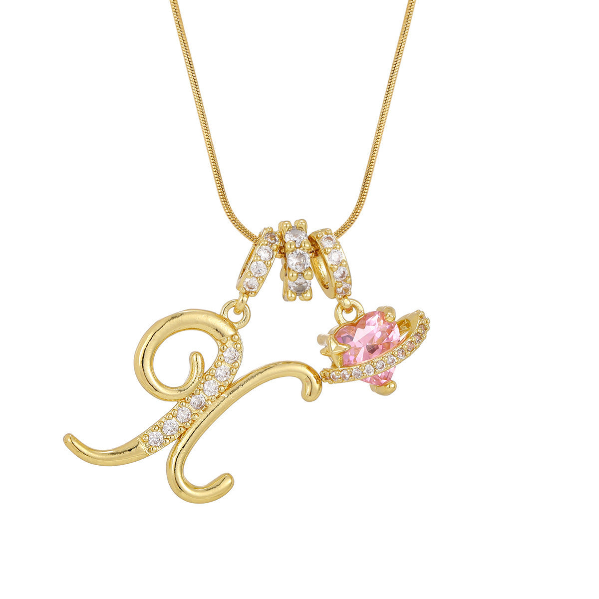Pink Planet Initial Necklace