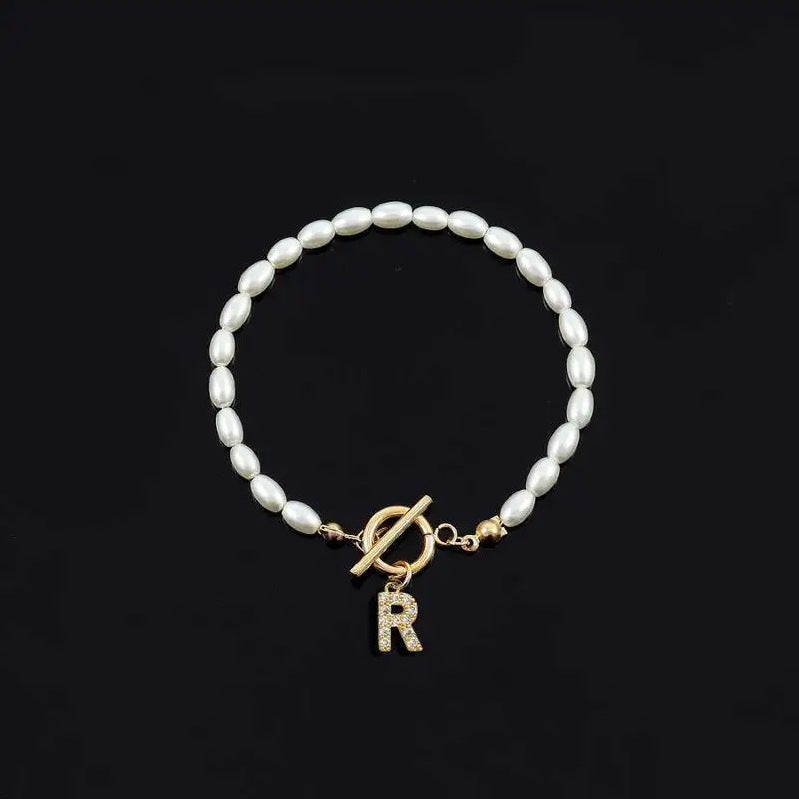 Pearl Toggle Initial Bracelet