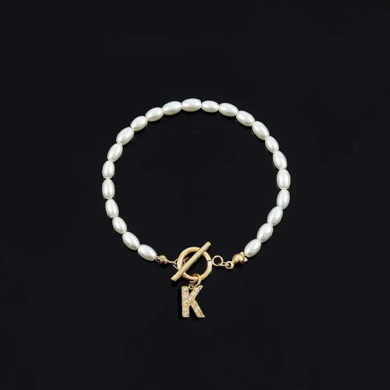 Pearl Toggle Initial Bracelet