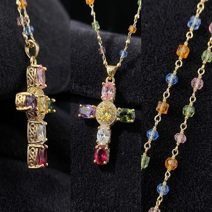 Dopamine Rhinestone Cross Pendant Necklace