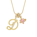 gold-plated letter pink planet pendant necklace