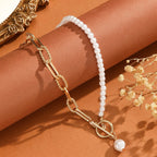 Vintage Pearl OT‑Clasp Necklace Long Beaded Chain Layering Necklace