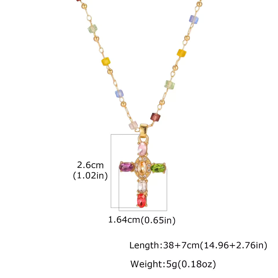 Rainbow Cross Necklace