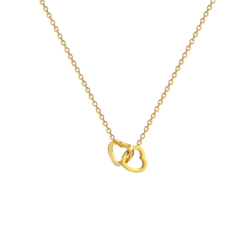 Classic Minimalist Double Heart Pendant Gold Plated Stainless Steel Not Fade Necklace Fashion Jewelry Party Gift For Women Girls