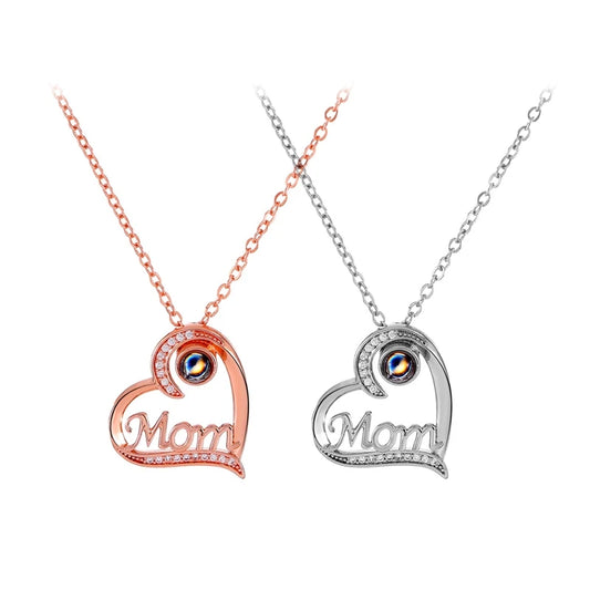 Projection 100 Languages I Love You Mama's Charm Chain Necklace Mother's Day Gift Love Heart Shape Pendant Choker