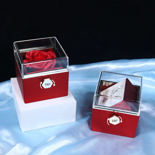 2024 Valentines Day Eternal Rose Jewelry Ring Box Rotate Wedding Pendant Necklace Storage for Women Girlfriend Christmas Gifts