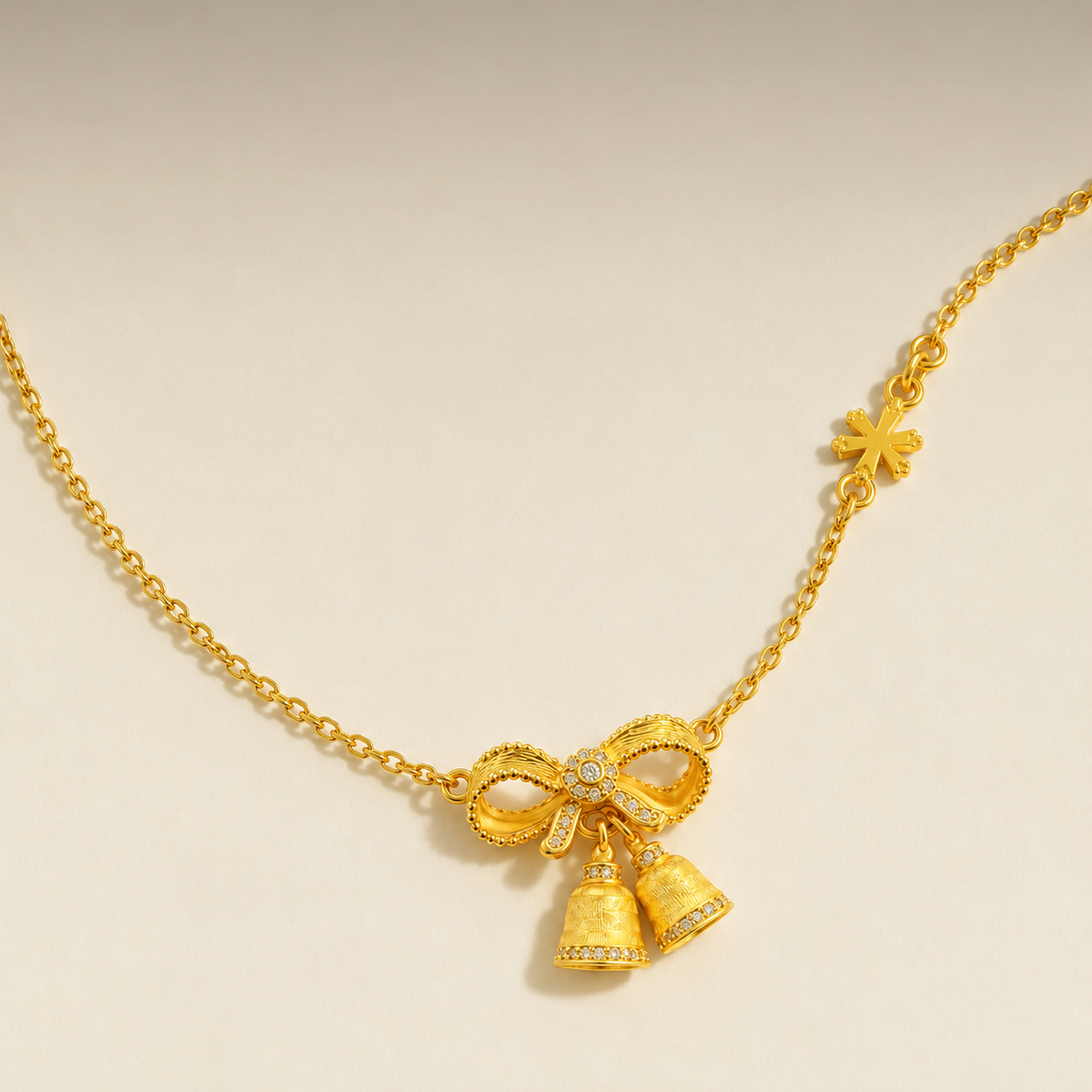 Bow Bell Charm Necklace