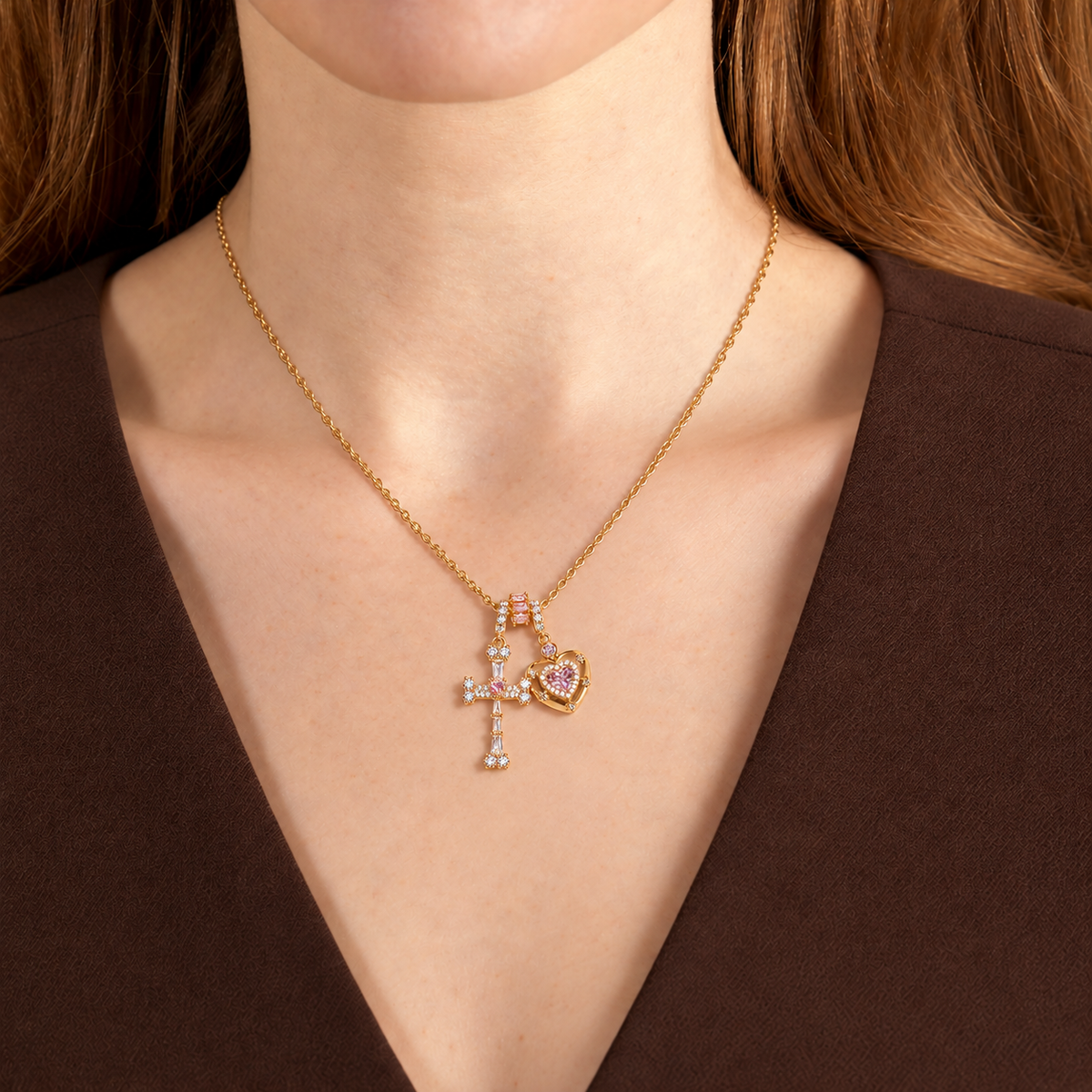 Cross Heart Charm Necklace