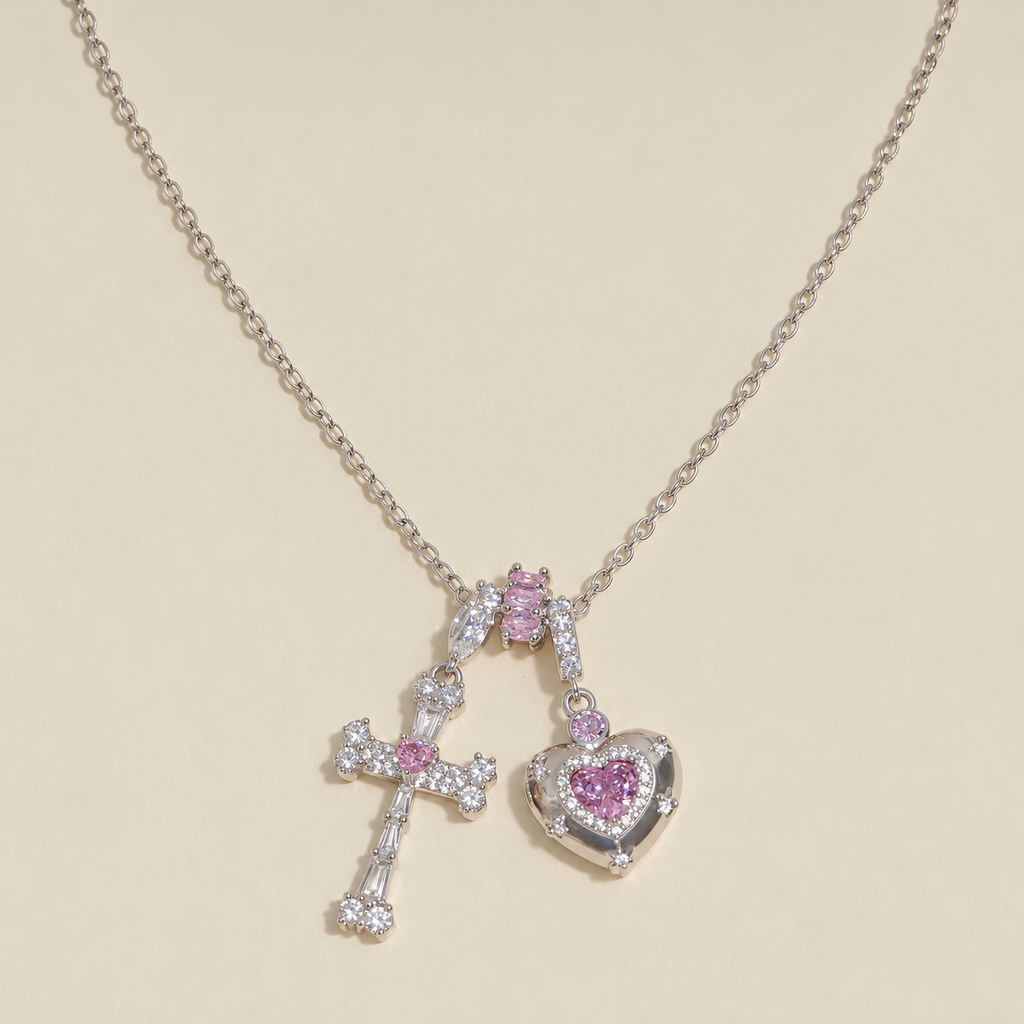 Cross Heart Charm Necklace